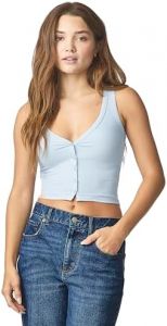 florence by mills Women's Sweet Solstice Ribbed Button Down Tank