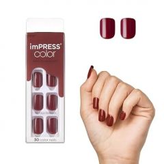 KISS imPRESS No Glue Mani Press On Nails, Color, 'Espress(y) ourself', Brown, Short Size, Squoval Shape, Includes 30 Nails, Prep Pad, Instructions Sheet, 1 Manicure Stick, 1 Mini File