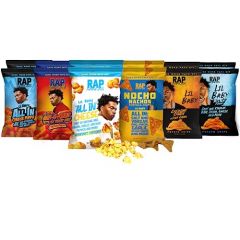 Rap Snacks Lil Baby All In, All In Cheese, Cheddar Sour Cream, and BBQ Honey Heat Chips, Puffs, and Popcorn Variety - Pack of 12