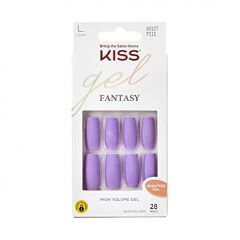 KISS Gel Fantasy Press On Nails, 'Save', Purple, Long Size, Square Shape, Includes 28 Fake Nails, 2g Pink Gel Nail Glue, 1 Manicure Stick, 1 Mini File