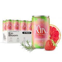 Kin Bloom by Kin Euphorics, Non Alcoholic Spirits, Prebiotic, Ready to Drink, L-Theanine, Schisandra, Damiana, Strawberry, Ease Back to Center, Conjure Clarity and Vision, 8 Fl Oz (8pk)