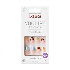 KISS Voguish Fantasy Press On Nails, Nail glue included, 'Charmante', Multicolor, Medium Size, Almond Shape, Includes 28 Nails, 2g glue, 1 Manicure Stick, 1 Mini File