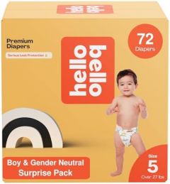 Hello Bello Premium Diapers, Size 5 (27+ lbs) Surprise Pack for Boys - 72 Count, Hypoallergenic with Soft, Cloth-Like Feel - Assorted Boy & Gender Neutral Patterns