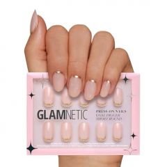 Glamnetic Press On Nails - Caviar | Semi-Transparent, Short Almond Nails, Reusable | 15 Sizes - 30 Nail Kit with Glue