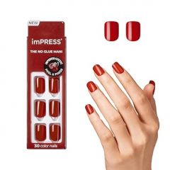 KISS imPRESS No Glue Mani Press On Nails, Color, Reddy or Not', Red, Short Size, Squoval Shape, Includes 30 Nails, Prep Pad, Instructions Sheet, 1 Manicure Stick, 1 Mini File