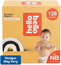 Hello Bello Premium Diapers, Size NB (Up to 10 lbs) Surprise Pack for Boys - 128 Count, Hypoallergenic with Soft, Cloth-Like Feel - Assorted Boy & Gender Neutral Patterns