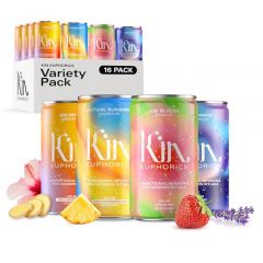 Kin Variety 16 Pack with 4 Spritz, 4 Lightwave, 4 Bloom, and 4 Actual Sunshine by Kin Euphorics, Non Alcoholic Spirits, Ready to Drink, Awaken The Mind, Calm Your Mood, and Conjure Clarity, 8 Fl Oz