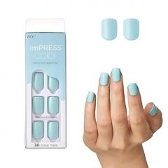 KISS imPRESS No Glue Mani Press On Nails, Color, 'Mint to Be', Aqua, Short Size, Squoval Shape, Includes 30 Nails, Prep Pad, Instructions Sheet, 1 Manicure Stick, 1 Mini File