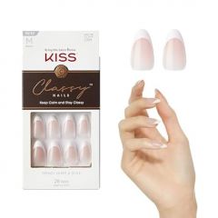 KISS Classy Press On Nails, Nail glue included, 'Dashing', Light White, Medium Size, Almond Shape, Includes 28 Nails, 2g glue, 1 Manicure Stick, 1 Mini File