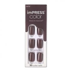 KISS imPRESS No Glue Mani Press On Nails, Color, 'Try Gray', Gray, Short Size, Squoval Shape, Includes 30 Nails, Prep Pad, Instructions Sheet, 1 Manicure Stick, 1 Mini File