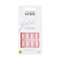 KISS Gel Fantasy Press On Nails, Nail glue included, 'After Last Night', Light Pink, Short Size, Squoval Shape, Includes 28 Nails, 2g glue, 1 Manicure Stick, 1 Mini File