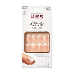 KISS Salon Acrylic Press On Nails, Nail glue included, 'Bonjour', Nude/White, Short Size, Squoval Shape, Includes 28 Nails, 2g Glue, 1 Manicure Stick, 1 Mini File