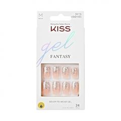 KISS Gel Fantasy Collection Ready-to-Wear Press-On Nails, ‘I Feel You’, Medium Length Square Gel Nails Kit with Pink Gel Nail Glue 0.07 Oz, Manicure Stick, Mini Nail File, and 24 Fake Nails