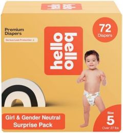 Hello Bello Premium Diapers, Size 5 (27+ lbs) Surprise Pack for Girls - 72 Count, Hypoallergenic with Soft, Cloth-Like Feel - Assorted Girl & Gender Neutral Patterns