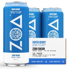 ZOA Zero Sugar Energy Drinks, Super Berry - Sugar Free with Electrolytes, Healthy Vitamin C, Amino Acids, Essential B-Vitamins, and Caffeine from Green Tea - 16 Fl Oz (12-Pack)