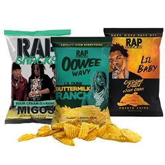 Rap Snacks Lil Baby, Lil Durk and Migos Cheddar Cheese and Sour Cream, Buttermilk Ranch, and Sour Cream with a Dab of Ranch Variety - Pack of 6