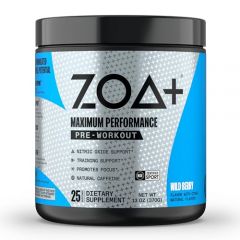 ZOA+ Zero Sugar Pre Workout Powder, Wild Berry - NSF Certified for Sport with Electrolytes, Creatine, Beta Alanine, Ginkgo Biloba, 200mg Caffeine - 25 Servings