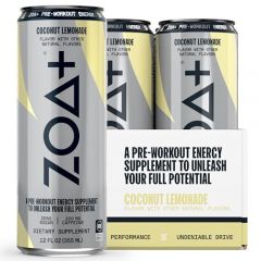 ZOA+ Pre-Workout Energy Drink Supplement - NSF Certified for Sport with Zero Sugar, Nitric Oxide Support, B & D Vitamins, Amino Acids, and Electrolytes (Coconut Lemonade)