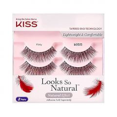 KISS Looks So Natural False Eyelashes Double Pack, Lightweight & Comfortable, Tapered End Technology, Reusable, Cruelty-Free, Contact Lens Friendly, Style 'Flirty', 2 Pairs Fake Eyelashes