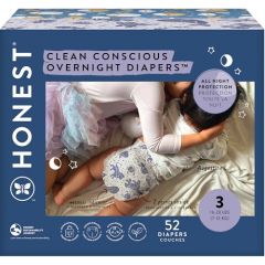 The Honest Company Clean Conscious Overnight Diapers | Plant-Based, Sustainable | Cozy Cloud + Star Signs | Club Box, Size 3 (16-28 lbs), 52 Count