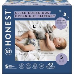 The Honest Company Clean Conscious Overnight Diapers | Plant-Based, Sustainable | Cozy Cloud + Star Signs | Club Box, Size 5 (27+ lbs), 40 Count