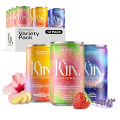 Kin Variety 12 Pack with 4 Spritz, 4 Lightwave, and 4 Bloom by Kin Euphorics, Non Alcoholic Spirits, Ready to Drink, Awaken The Mind, Calm Your Mood, and Conjure Clarity, 8 Fl Oz (12pk)