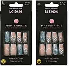 KISS Masterpiece One-Of-A-Kind Luxe Manicure – Long, Square - Sweetest Pie, Waterproof, Durable, Flexible, No Damage, Trendy & Intricate Nail Art From Home, Lasts Up to 7 Days | 30 Count (Pack of 2)