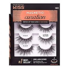 KISS Magnetic Curation False Eyelashes, 3 Pair with 5 Double Strength Magnets, Wind Resistant, Dermatologist Tested, Last Up To 16 Hours, Reusable Up To 15 Times in 3 Styles, Black, 3 Count