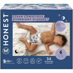 The Honest Company Clean Conscious Overnight Diapers | Plant-Based, Sustainable | Cozy Cloud + Star Signs | Club Box, Size 6 (35+ lbs), 34 Count