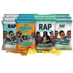 Rap Snacks Migos Sour Cream with Ranch, White Cheddar with Ranch, and BBQ Honey Ranch Chips, Puffs, and Popcorn Variety - Pack of 12