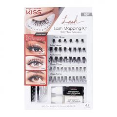 KISS Lash Couture Lash Mapping Kit with 3 Mapping Stickers, Semi-Permanent Lash Adhesive, Adhesive Remover, Tweezers, Spoolie, Micro Brush, and 42 Lash Clusters,21 Pair (Pack of 1)