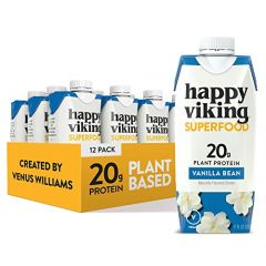 Vanilla Bean Vegan Plant Protein Shakes by Happy Viking, Created by Venus Williams, 20g of protein, Omega-3, 9 Amino Acids and BCAAs, Gluten-Free, Non-GMO, Ready to Drink, Pack of 12 (11oz)