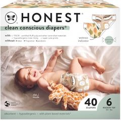 The Honest Company Clean Conscious Diapers | Plant-Based, Sustainable | Fall '24 Limited Edition Prints | Club Box, Size 6 (35+ lbs), 40 Count