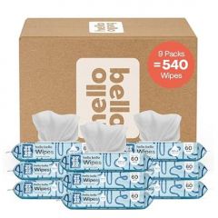 Hello Bello Extra Gentle Unscented Baby Wipes - Plant Based - Made with 99% Water and Aloe for Babies and Kids - 60 Count (Pack of 9) Total 540 Count