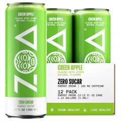 ZOA Zero Sugar Energy Drinks, Green Apple - Sugar Free with Electrolytes, Healthy Vitamin C, Amino Acids, Essential B-Vitamins, and Caffeine from Green Tea - 12 Fl Oz (12-Pack)