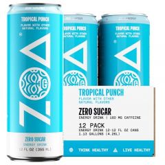 ZOA Zero Sugar Energy Drinks, Tropical Punch - Sugar Free with Electrolytes, Healthy Vitamin C, Amino Acids, Essential B-Vitamins, and Caffeine from Green Tea - 12 Fl Oz (12-Pack)