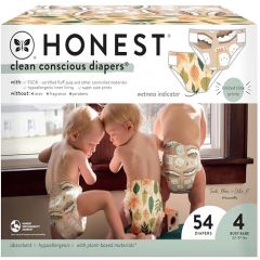 The Honest Company Clean Conscious Diapers | Plant-Based, Sustainable | Fall '24 Limited Edition Prints | Club Box, Size 4 (22-37 lbs), 54 Count