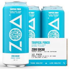 ZOA Zero Sugar Energy Drinks, Tropical Punch - Sugar Free with Electrolytes, Healthy Vitamin C, Amino Acids, Essential B-Vitamins, and Caffeine from Green Tea - 16 Fl Oz (12-Pack)