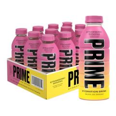 PRIME Hydration STRAWBERRY BANANA | Sports Drinks | Electrolyte Enhanced for Ultimate Hydration | 250mg BCAAs | B Vitamins | Antioxidants | 1g Of Sugar | 16.9 Fluid Ounce | 12 Pack