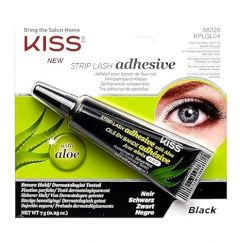 KISS Black Strip Lash Adhesive with Aloe, Dermatologist Tested, Formaldehyde Free, Non-Irritant, Contact Lens Friendly, Secure Hold, Contains Latex, with Control Nozzle Tip, 0.24 Ounce