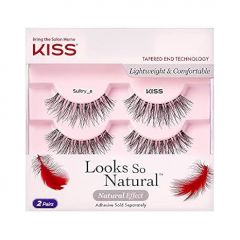 KISS Looks So Natural False Eyelashes Double Pack, Lightweight & Comfortable, Tapered End Technology, Reusable, Cruelty-Free, Contact Lens Friendly, Style 'Sultry', 2 Pairs Fake Eyelashes