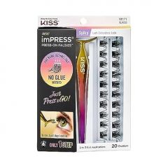 KISS imPRESS Falsies False Eyelashes, Lash Clusters, Spiky', 16 mm, Includes 20 Clusters, 1 applicator, Contact Lens Friendly, Easy to Apply, Reusable Strip Lashes