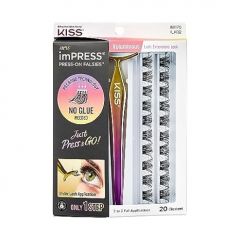 KISS imPRESS Falsies False Eyelashes, Lash Clusters, Voluminous', 14 mm, Includes 20 Clusters, 1 applicator, Contact Lens Friendly, Easy to Apply, Reusable Strip Lashes