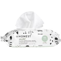 The Honest Company Clean Conscious Unscented Wipes , Over 99% Water, Compostable, Plant-Based, Baby Wipes , Hypoallergenic for Sensitive Skin, EWG Verified , Pattern Play, 60 Count