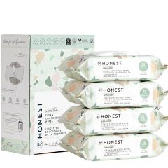 The Honest Company Clean Conscious Unscented Wipes | Over 99% Water, Compostable, Plant-Based, Baby Wipes | Hypoallergenic for Sensitive Skin, EWG Verified | Geo Mood, 288 Count