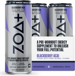 ZOA + Pre-Workout Energy Drink Supplement - NSF Certified for Sport with Zero Sugar, Nitric Oxide Support, Vitamins B & D, Amino Acids & Electrolytes (Acai Mora)