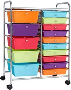 Giantex 15-Drawer Organizer Cart Office School Storage Cart Rolling Drawer Cart for Tools, Scrapbook, Paper (Multicolor)