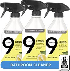 9 Elements Bathroom Cleaner, Lemon Multi Surface Shower, Tub, & Tile Cleaning Vinegar Spray, 18 oz Bottles (Pack of 3)