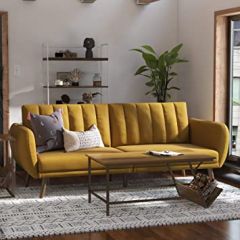 Novogratz Brittany Sofa Futon - Premium Upholstery and Wooden Legs - Mustard