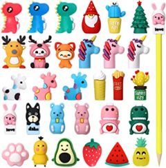 30 Pieces Pencil Toppers Animal Pencil Toppers Dinosaur Pen Toppers Clip on Pencil Classroom Prizes for Kids Office School Supplies Party Favors (Mixed Style)